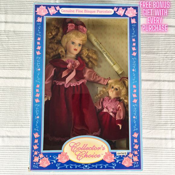 Collector’s Choice Porcelain Doll Set Mother & Daughter Duo 1990s NIB - Picture 1 of 11